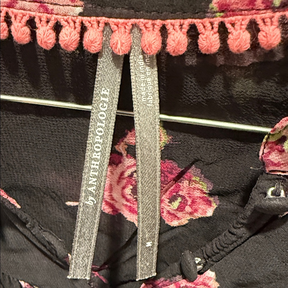 Anthropologie Black Blouse with Pink Floral Pattern - Picture 2 of 5